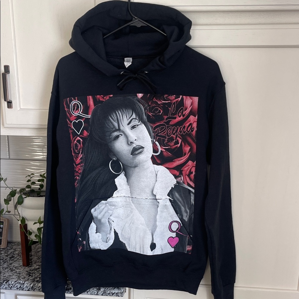 Black Selena Hoodie with Red Roses